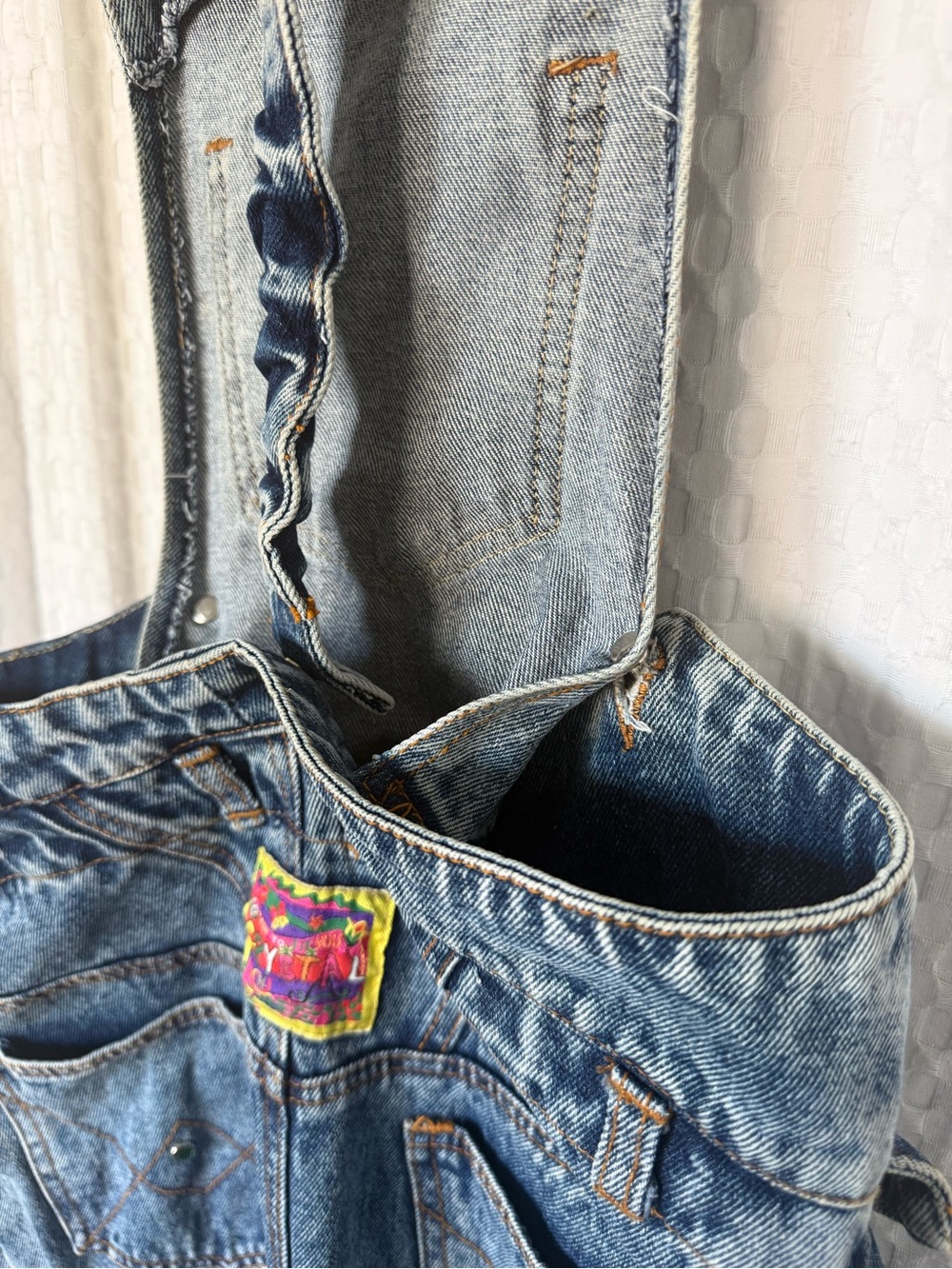 Vintage Crystal 90s Embellished Denim Detachable Overall Skirt 11/12 - Picture 8 of 10